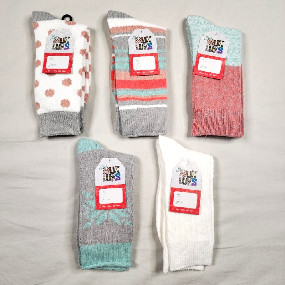 Mukluck Boot Socks, Pastel, Holiday Gift, Soft Microfiber, 5 Pairs